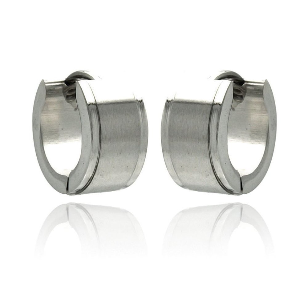Stainless Steel Rhodium Plated Plain Small Hoop Huggies Earrings